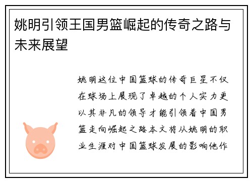 姚明引领王国男篮崛起的传奇之路与未来展望